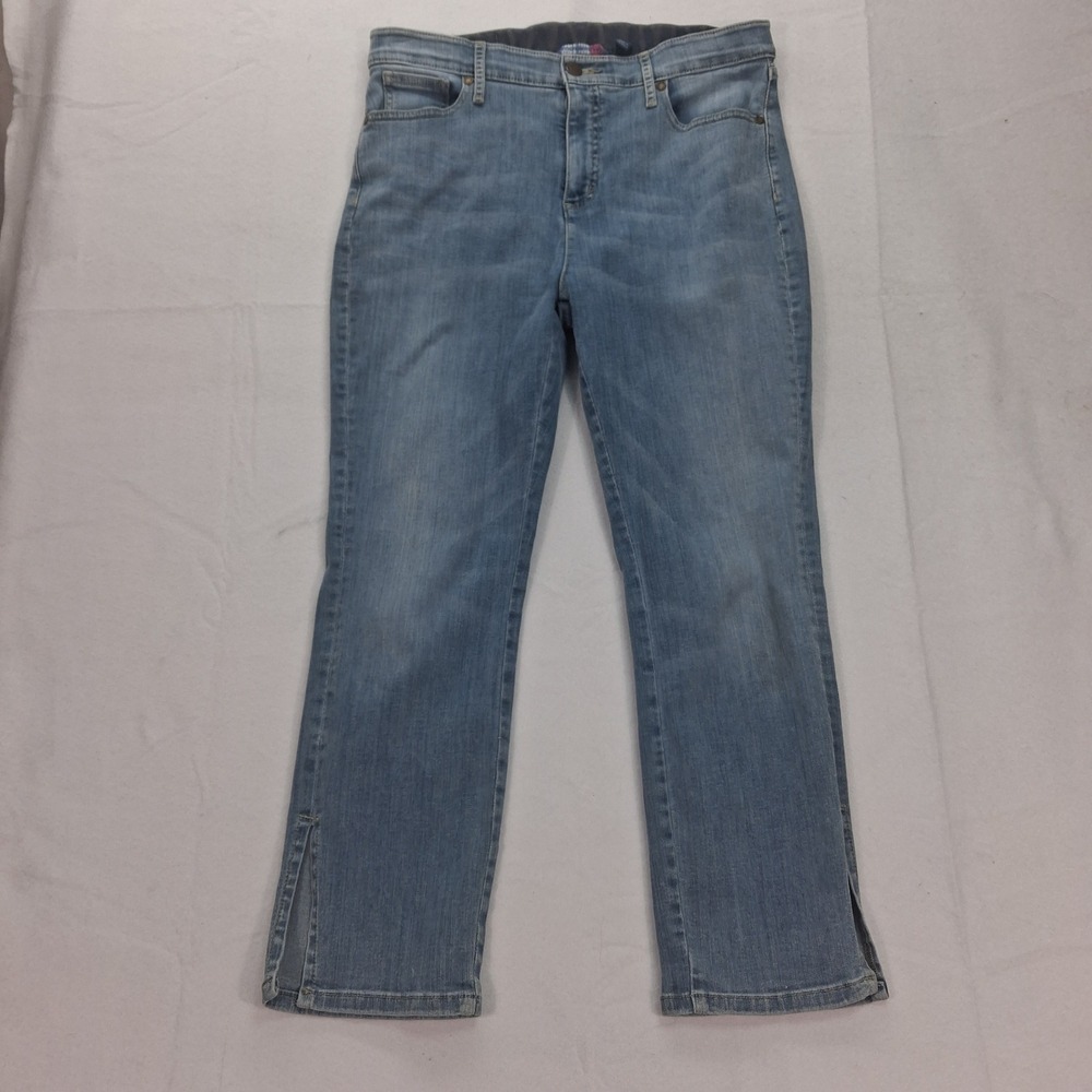 Isaac Mizrahi Live! Jeans Womens 12 Straight Leg Blue Side Slit EUC